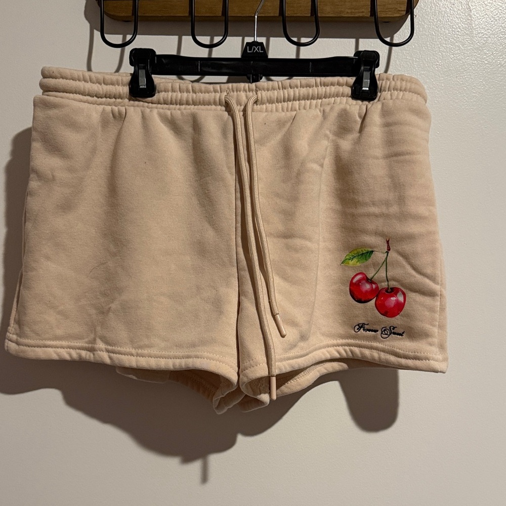 Cream Women's Shorts with Cherry Design